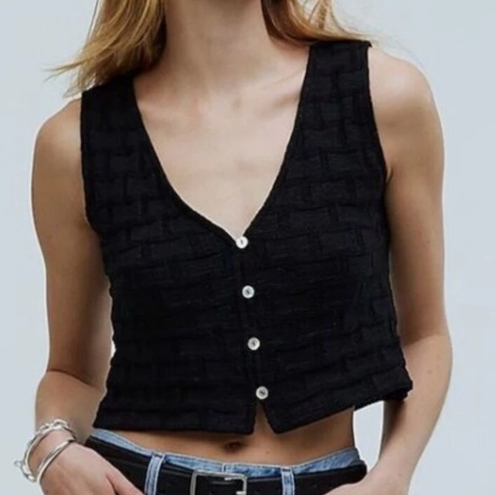 Madewell Textured Black Button-Up Tank
